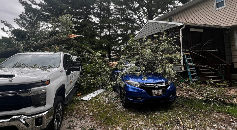 A fallen tree after a major storm in Carroll County, MD.